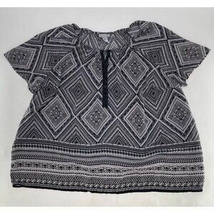 Catherines Plus Size Black & White Sheer Beaded Geometric Print Blouse 2x Boho‎